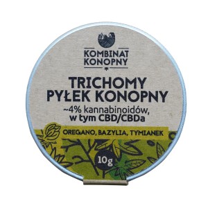 Trichomy – pyłek konopny ~4% kannabinoidów, w tym CBD/CBDa 10 g – oregano, bazylia, tymianek